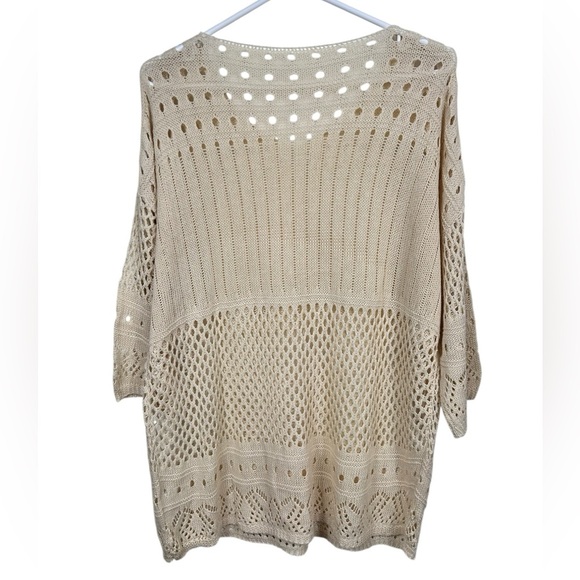 Knit lace cream crochet vneck summer sweater, L, long, Boho Hippie Beach Vibe - Picture 5 of 6